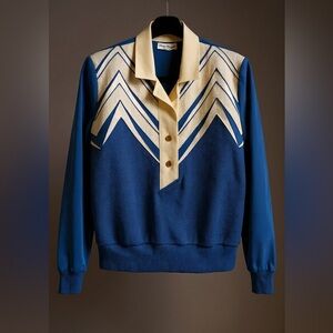 VINTAGE! 
Blue and Cream Women’s or Men’s Silk like Sweater!
LIKE NEW!